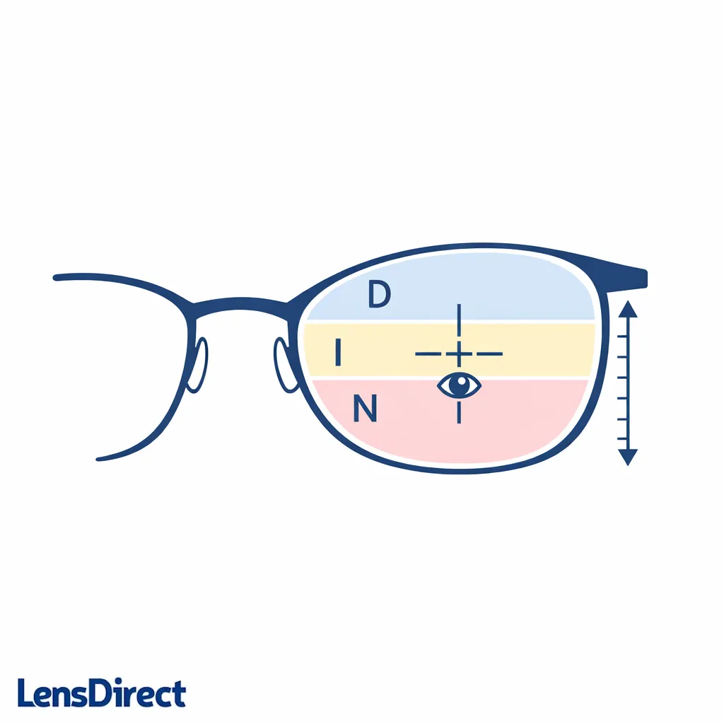 Lens diagram with three stacked zones and a height marker aligned to an eye icon.