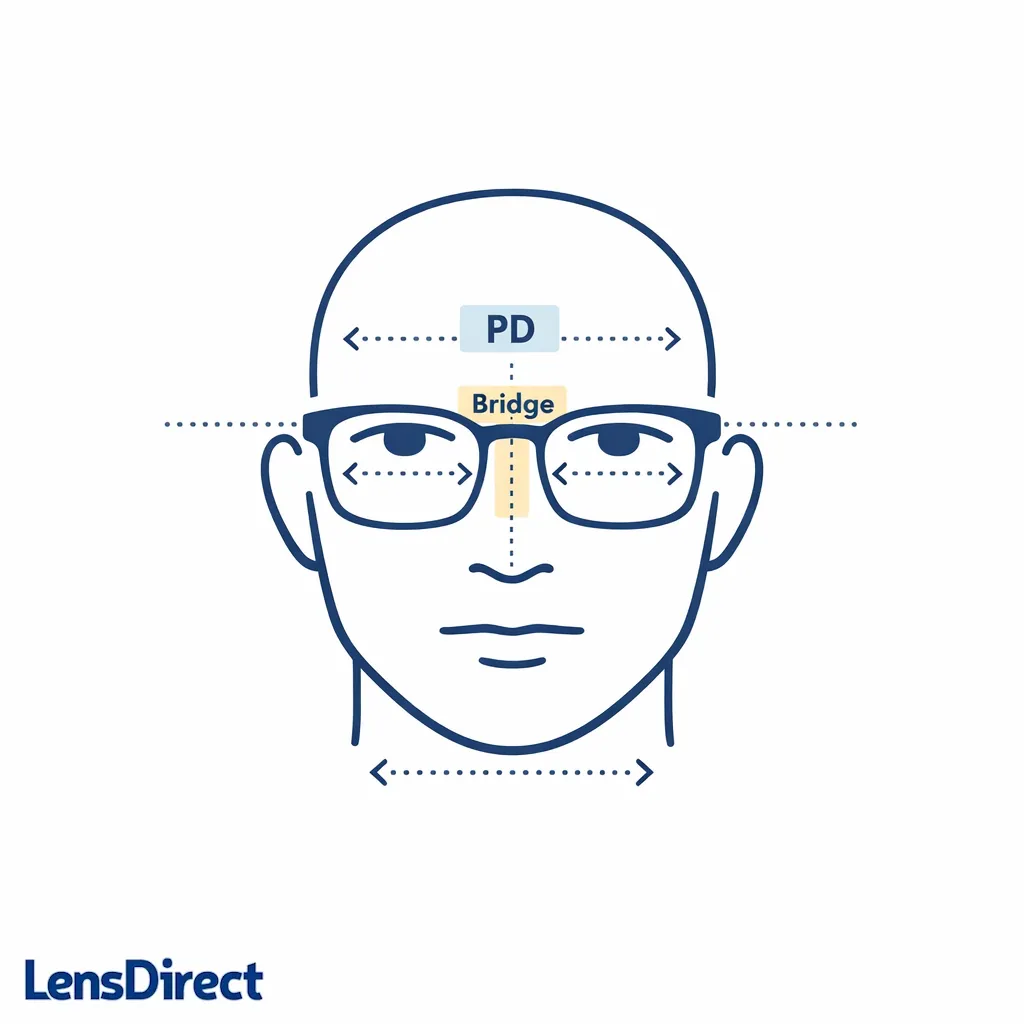 A face outline and frame alignment guide show how proper width and positioning create a polished fit.