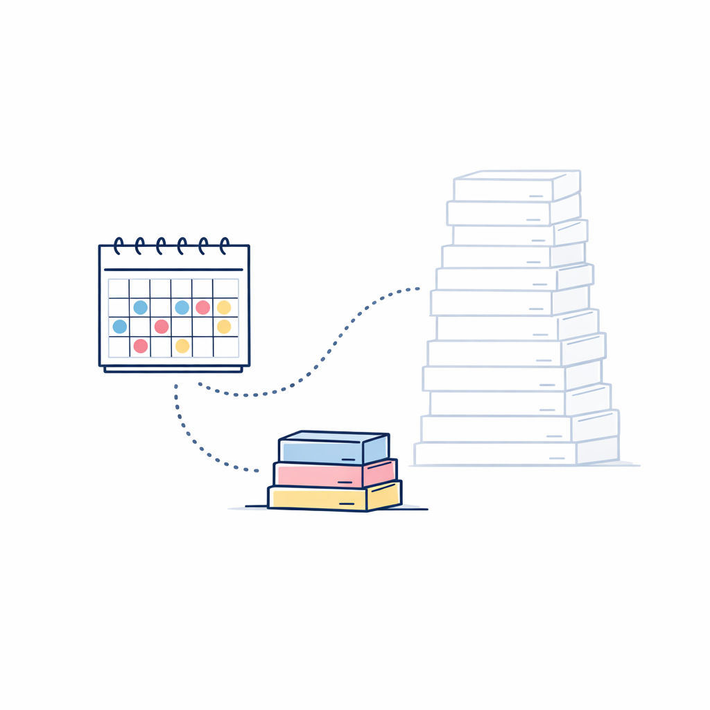 Weekend and occasional wear are shown with sparse calendar dots and a smaller contact lens supply stack.