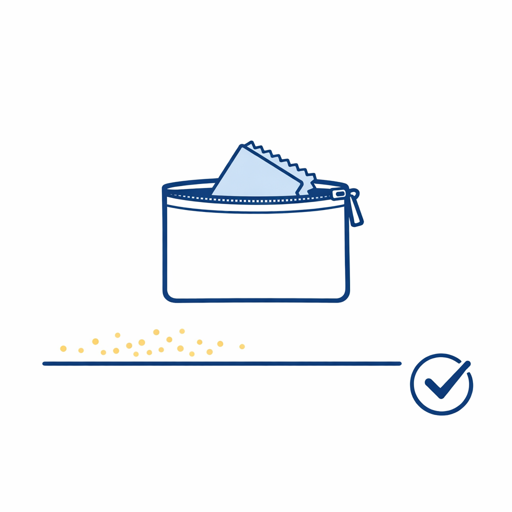 A microfiber cloth stored in a small zip pouch is shown protected from sand and grit.