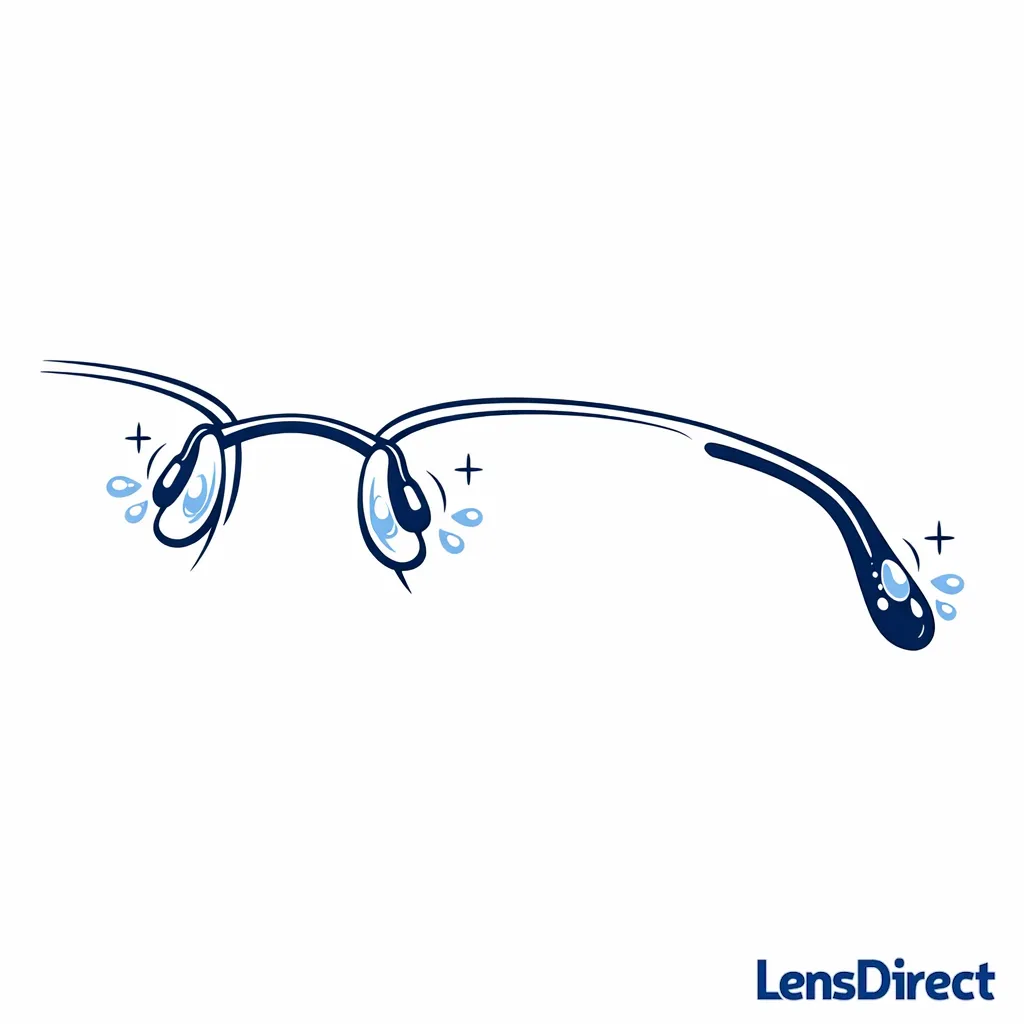 Temple tip and nose area with droplets showing grip increasing when wet without overtightening.