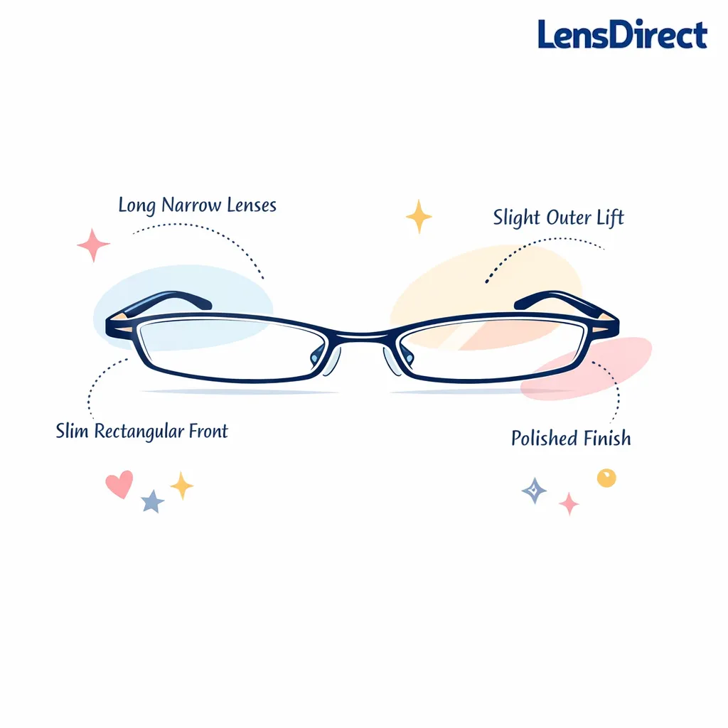 Minimal line-art overview of sleek narrow glasses with notes on everyday-friendly proportions.