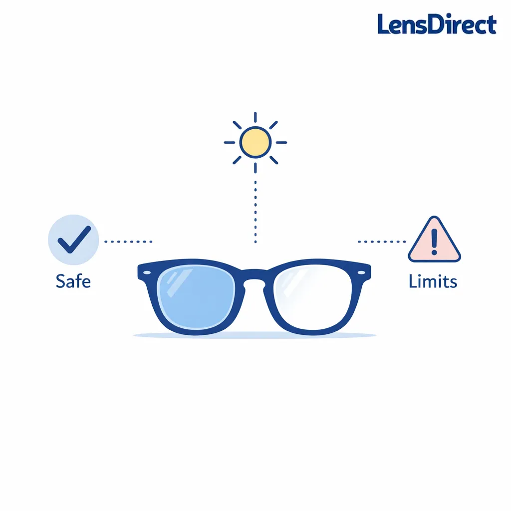 A minimal comparison shows transition lenses as safe while highlighting practical pros and limits for everyday wear.