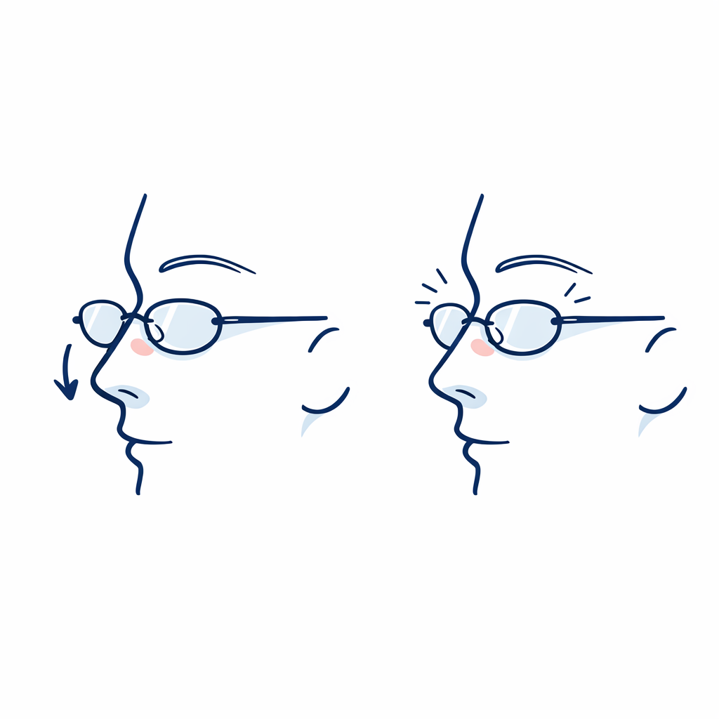A clean side-by-side nose bridge illustration showing secure fit versus sliding fit.
