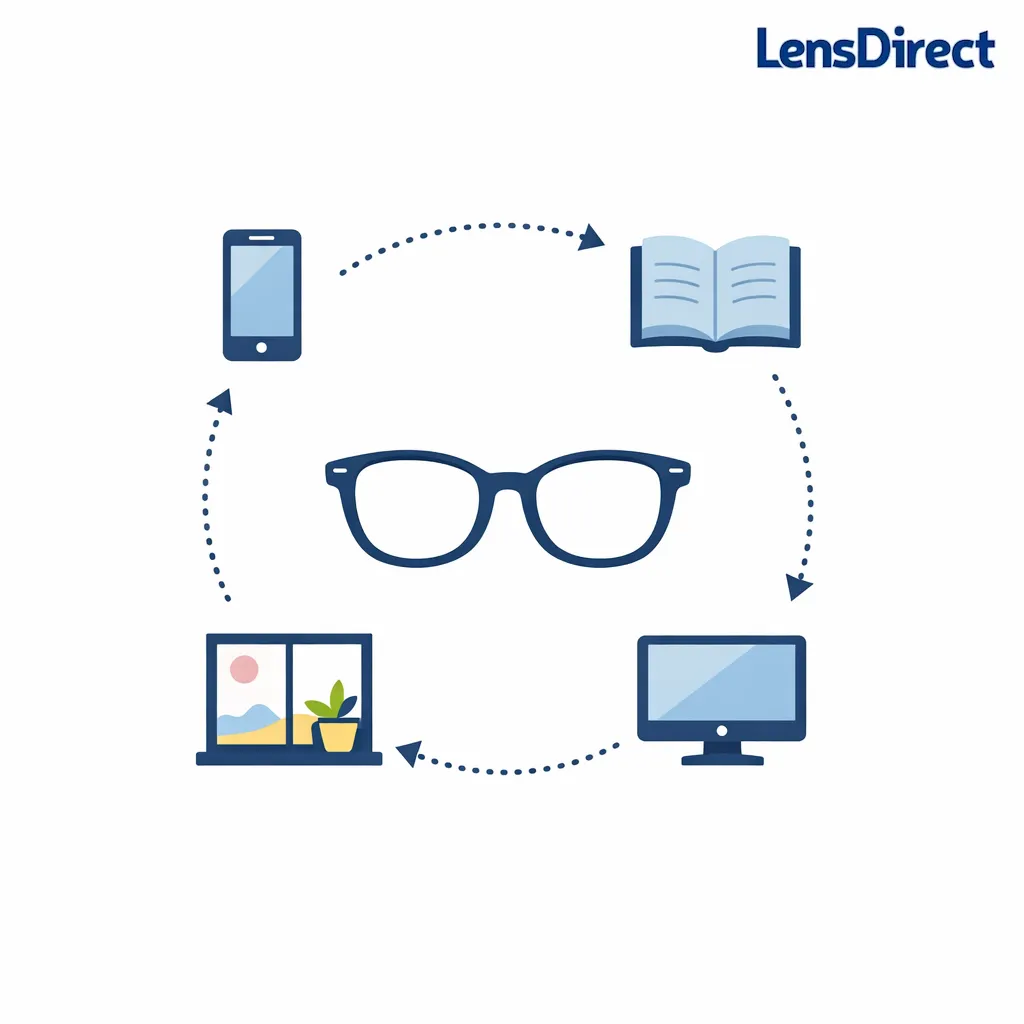 Phone, book, monitor, and room icons show common daily tasks used to build new viewing habits.