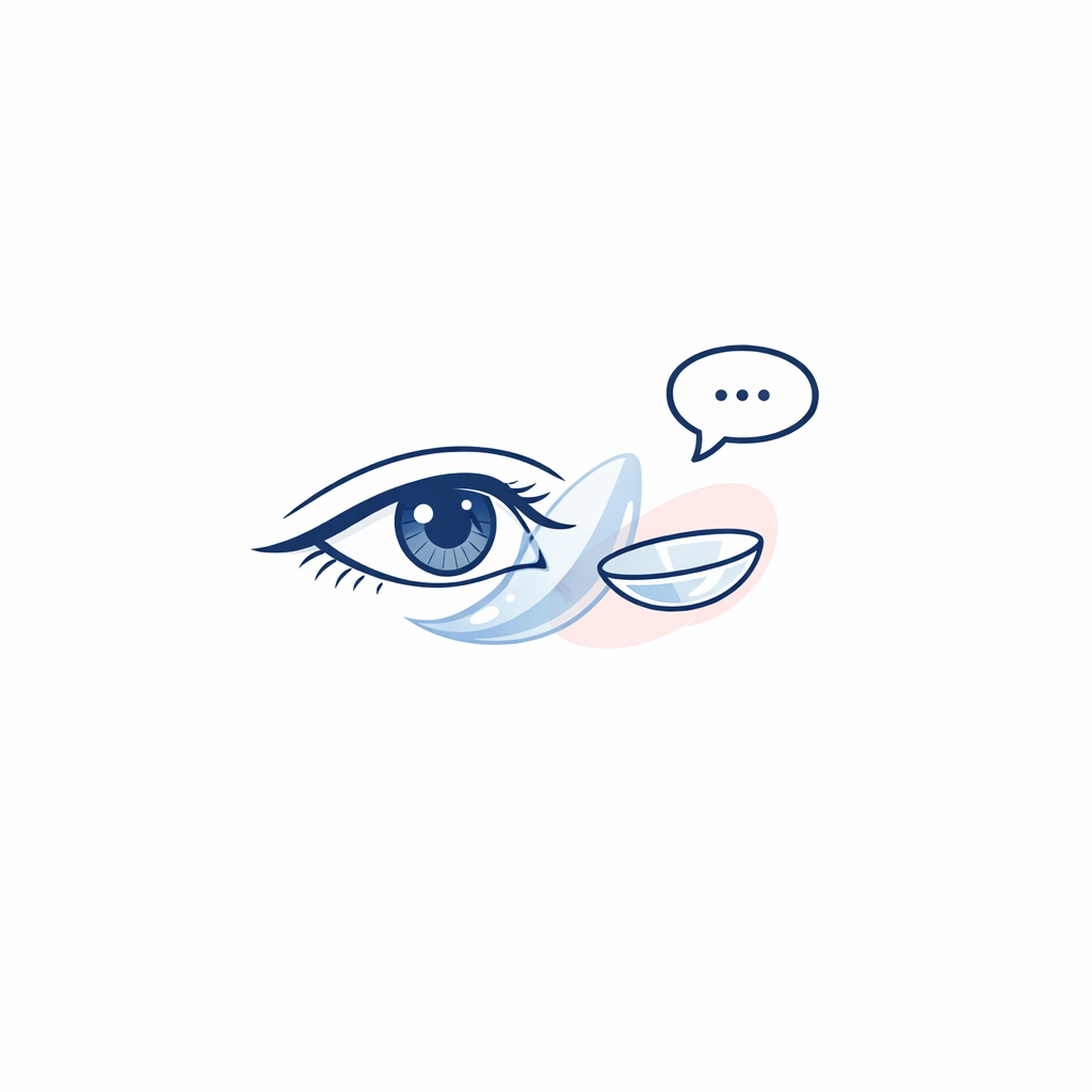Soft eye and tear-film illustration suggesting a doctor discussion about daily lens comfort.