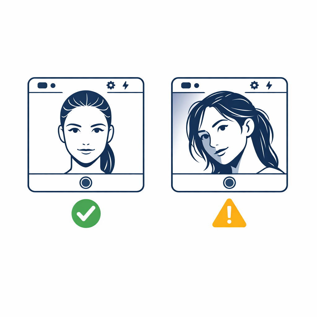 A straight-on photo setup with even light is contrasted against an angled filtered selfie.