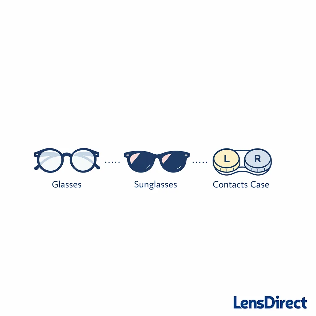 A clean closing visual shows glasses, sunglasses, and contacts as clear shopping paths.