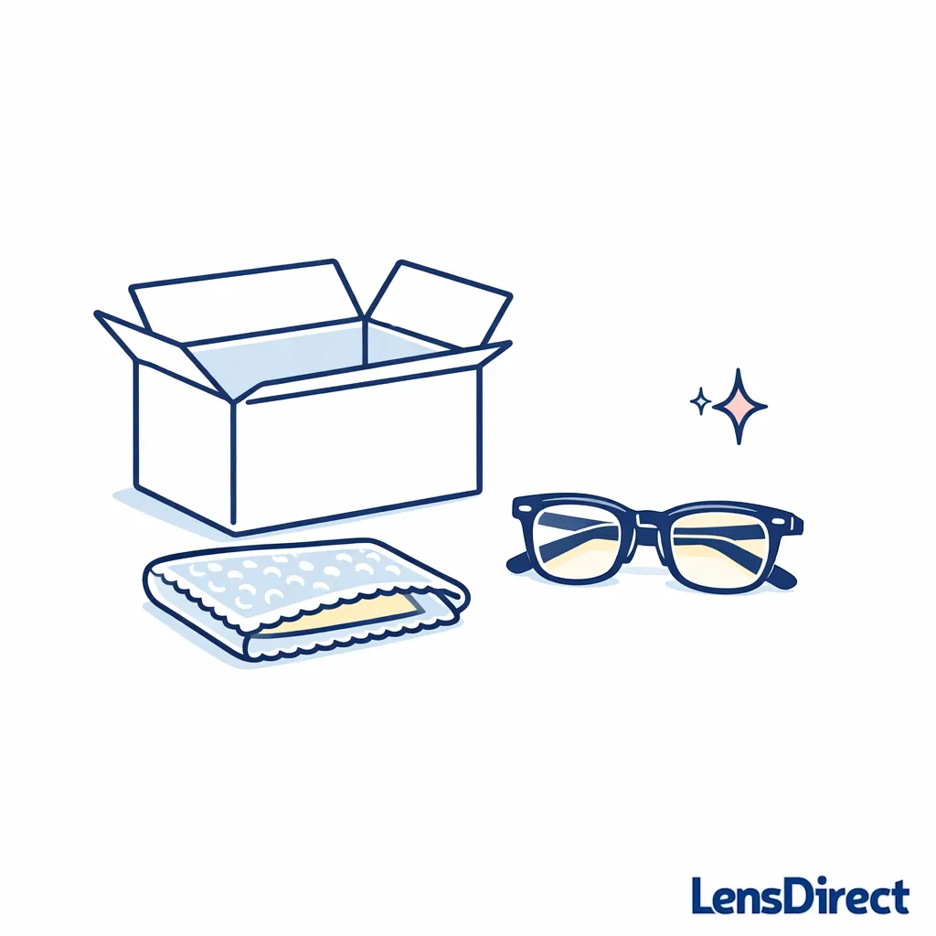Finished glasses return in a clean package, symbolizing a practical refresh of favorite frames.