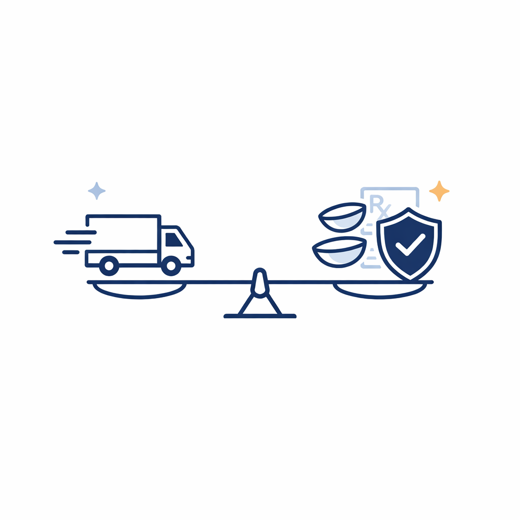A delivery truck and verification badge balance shipping speed against proper order handling.