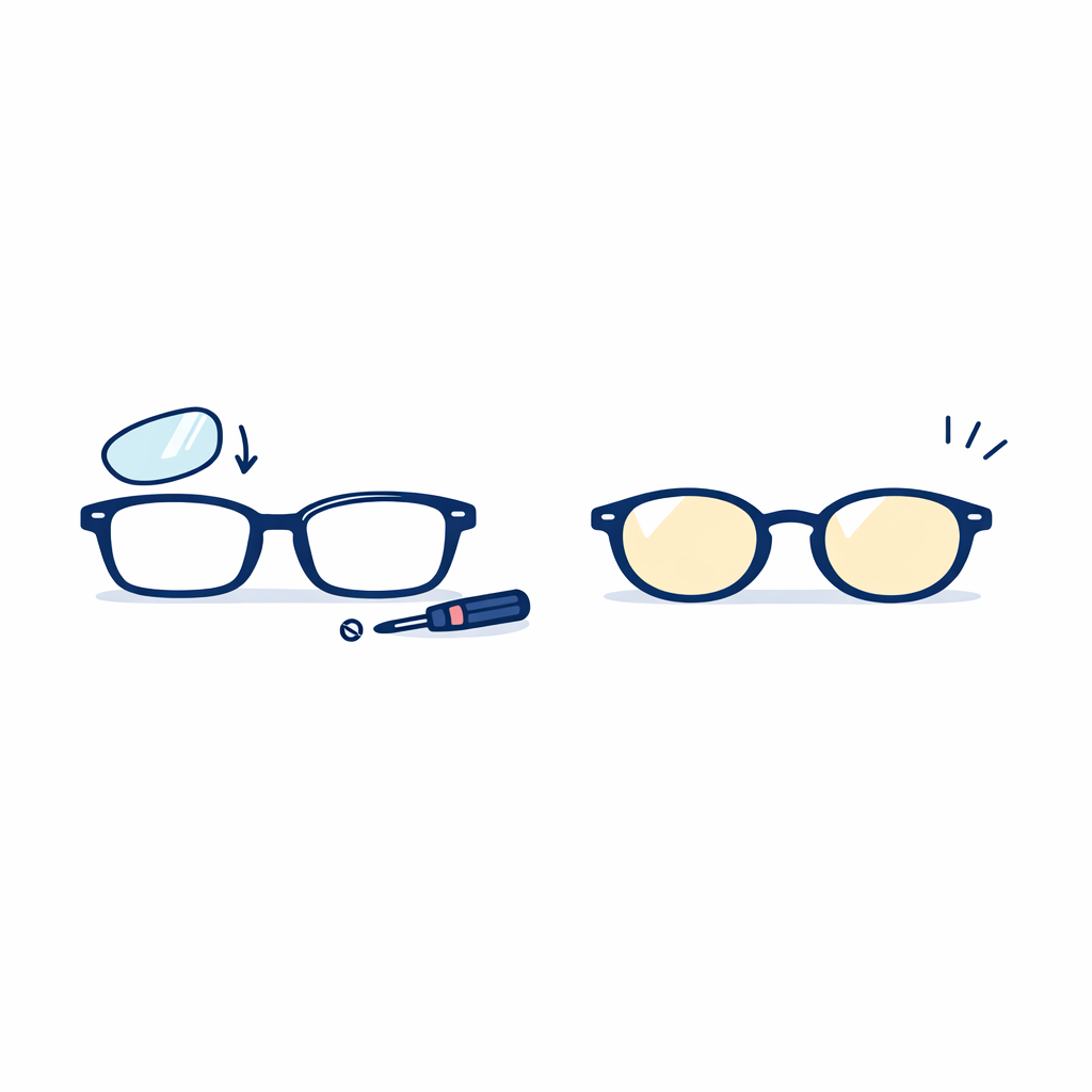Two pairs of glasses sit side by side, showing the value of a backup during lens replacement.