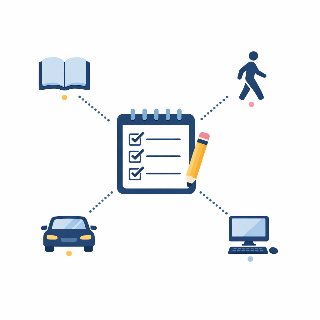 Simple icons map whether problems happen during reading, walking, driving, or computer use.