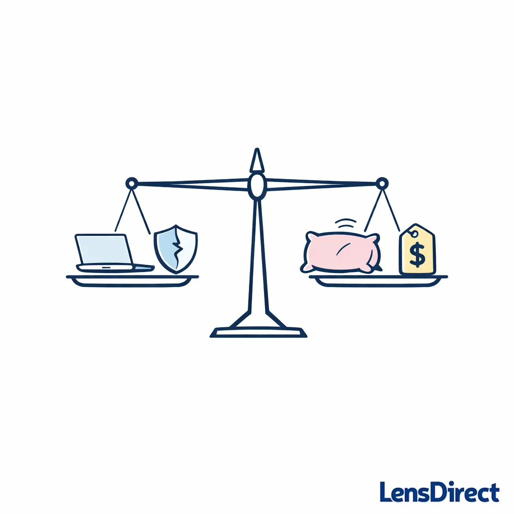 A balanced scale weighs thinness, durability, comfort, and price in a clear minimalist visual.
