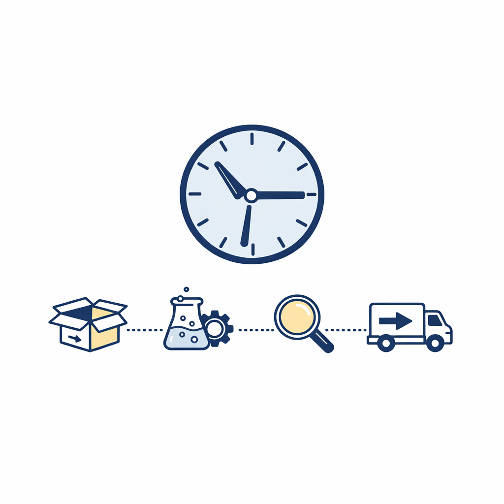 A clean timeline shows shipping, lab work, inspection, and return delivery instead of only advertised lab time.