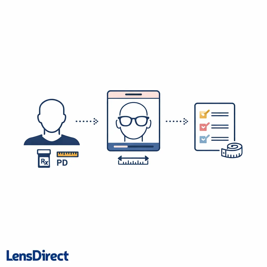 A simple workflow diagram shows face shape, virtual try-on, and manual checks in one clear path.