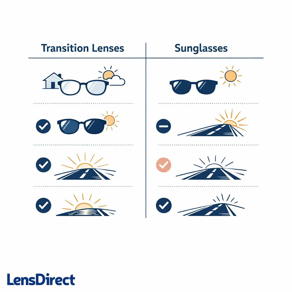 A side-by-side line art comparison contrasts adaptive tint with stronger glare control.