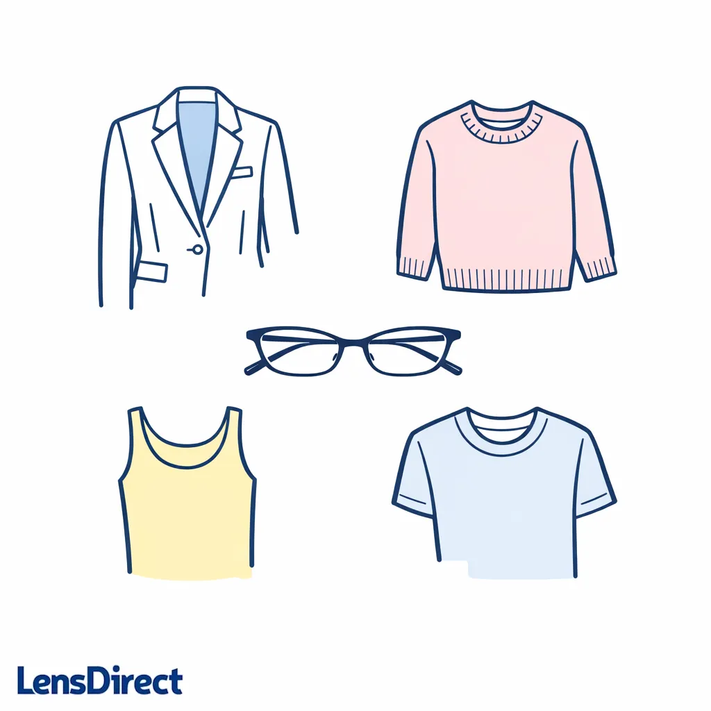 Stylized line-art outfit basics sharpened by narrow glasses for a polished modern feel.