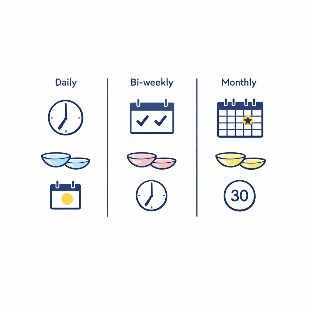 Three lens schedules are compared with clean icons to show convenience, routine, and replacement timing.