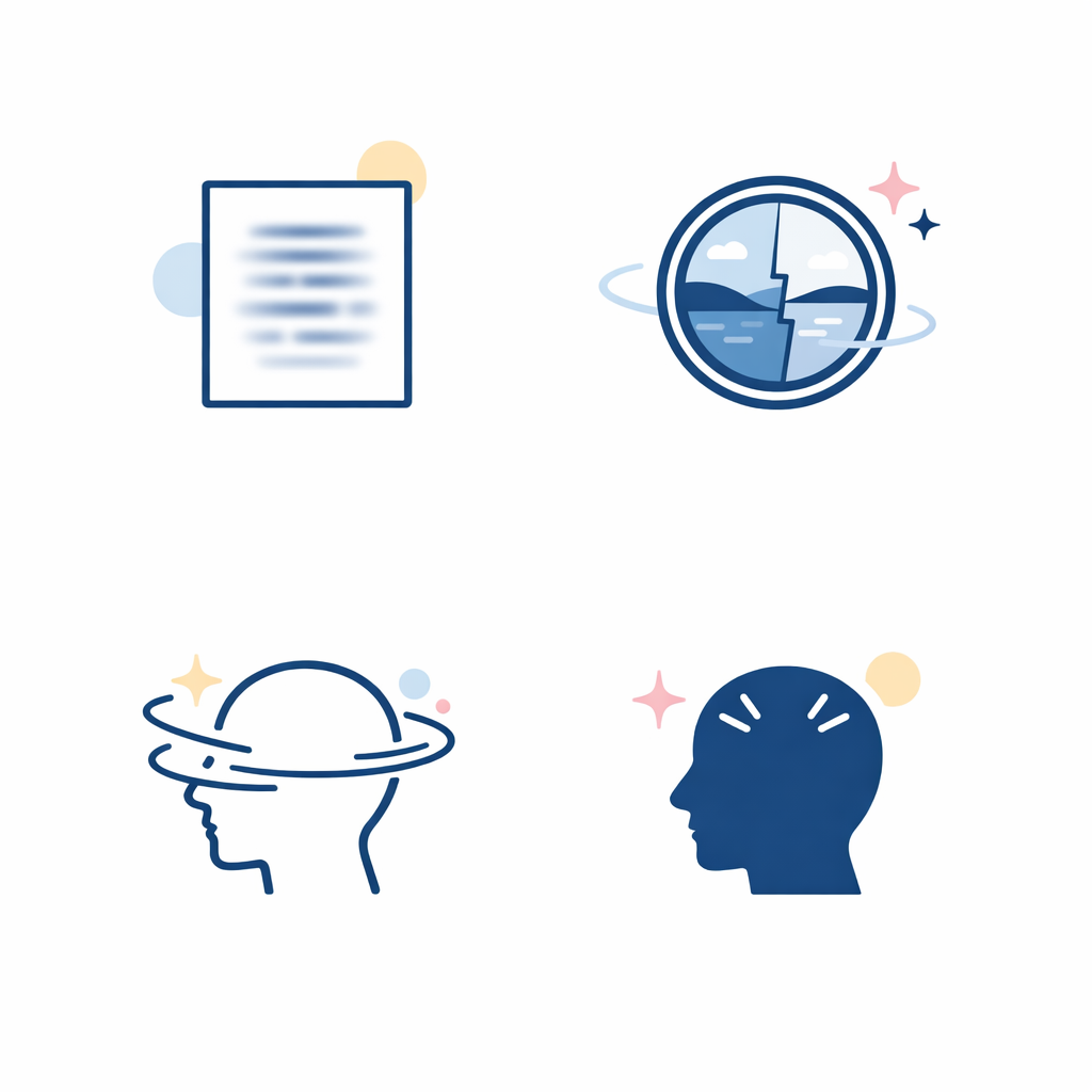 Illustrated icons depict mild blur, image jump, light dizziness, and headaches during early bifocal adjustment.