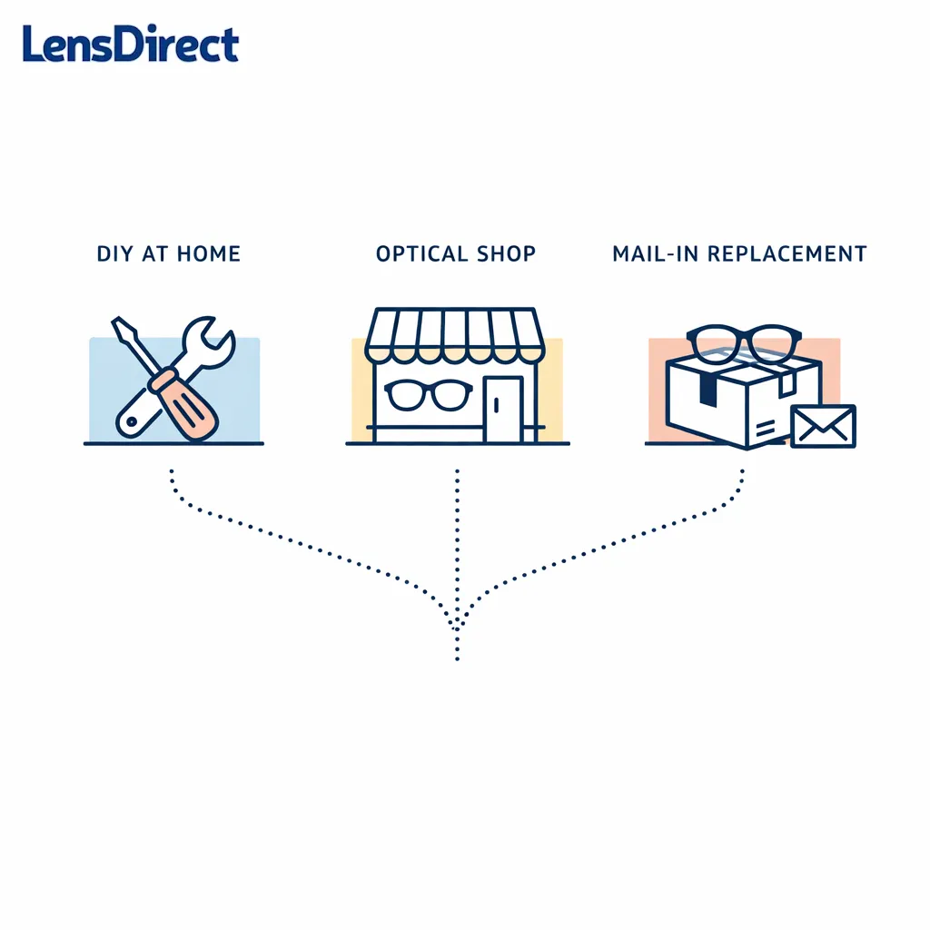 Three paths compare home replacement, local optical help, and mail-in service.