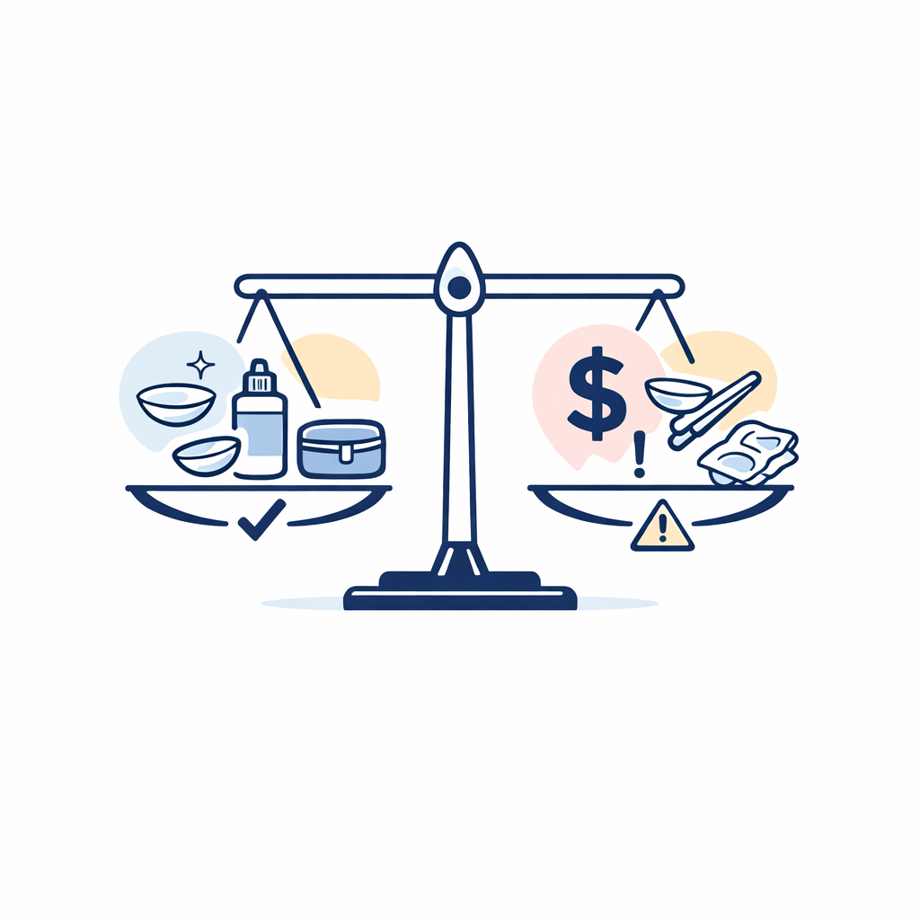 Balanced scale visual showing convenience benefits versus cost and waste tradeoffs of dailies.