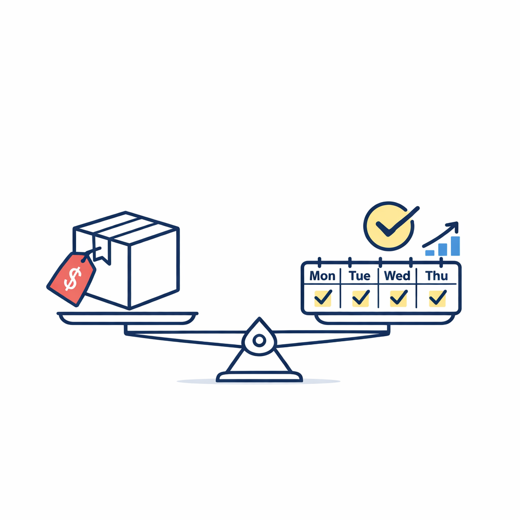 A simple comparison chart balances box price against daily wear cost using icons instead of dense text.