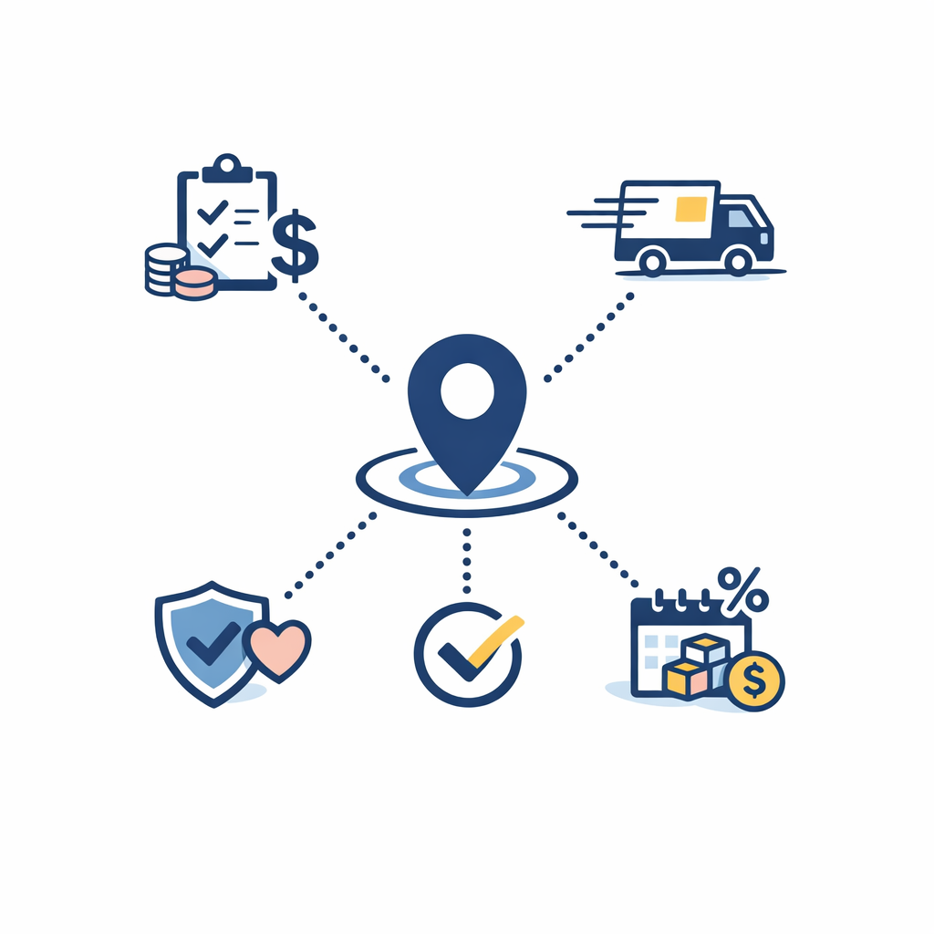 A balanced decision graphic maps shopper priorities like price, speed, benefits, and convenience.