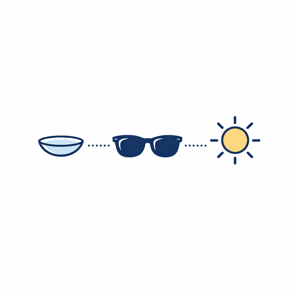Contacts paired with sunglasses icons suggest a practical routine for bright outdoor conditions.