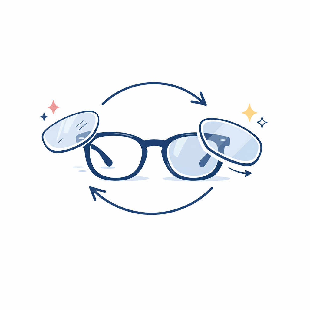 A favorite frame is refreshed with new lenses in a clean before-and-after style illustration.