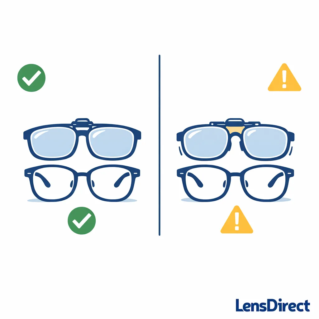 Two side-by-side glasses diagrams contrast a precise matched fit with a looser universal fit.