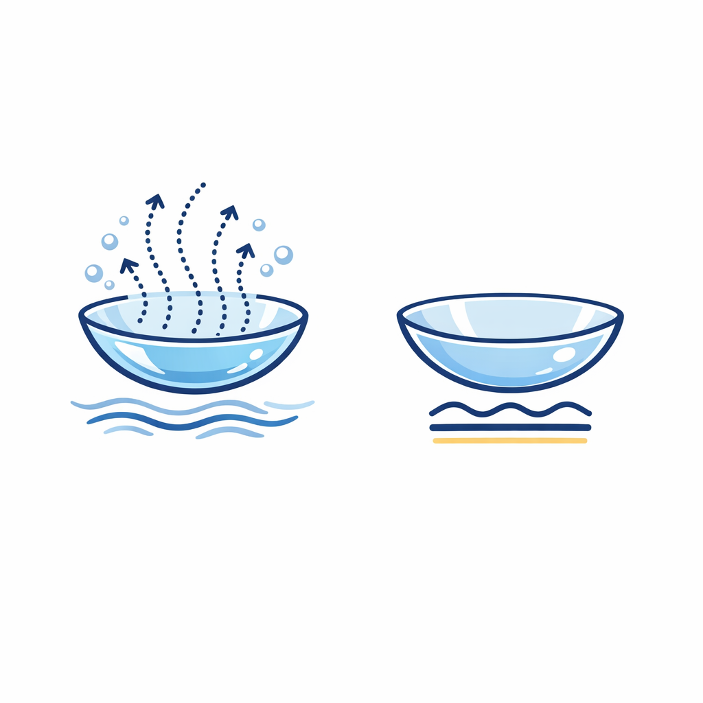 Two material types are compared with breathability and familiarity shown through simple visual cues.