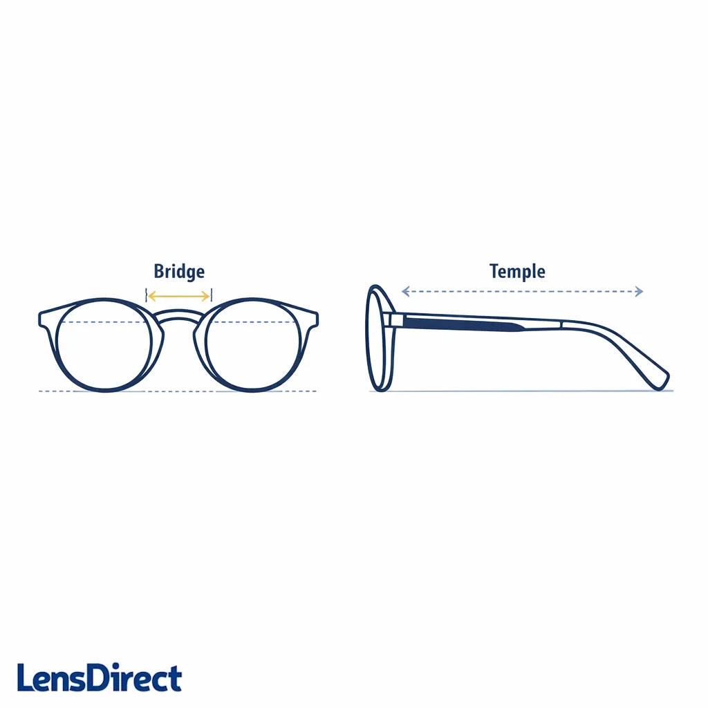 A favorite pair of glasses is annotated with bridge, width, and temple measurements.