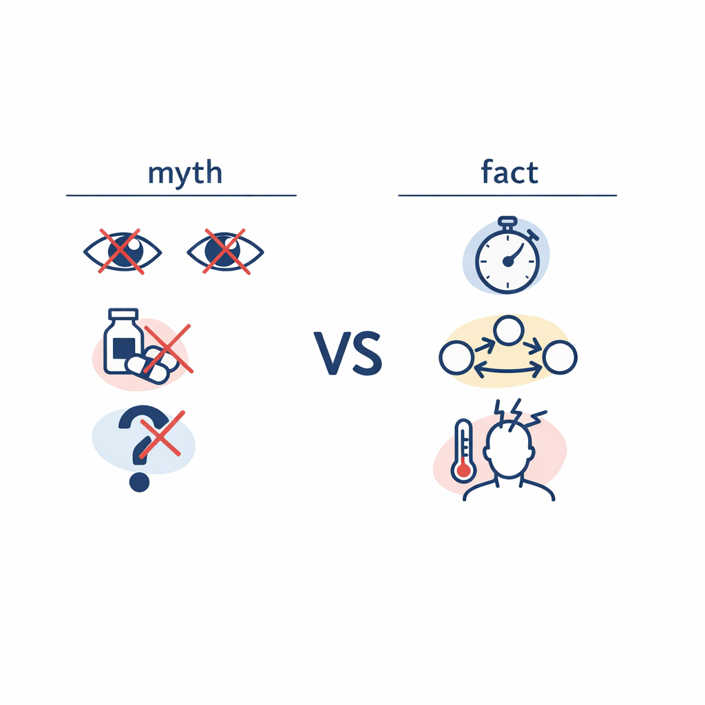A myth-versus-fact layout debunks ideas about left eye versus right eye and dramatic assumptions.