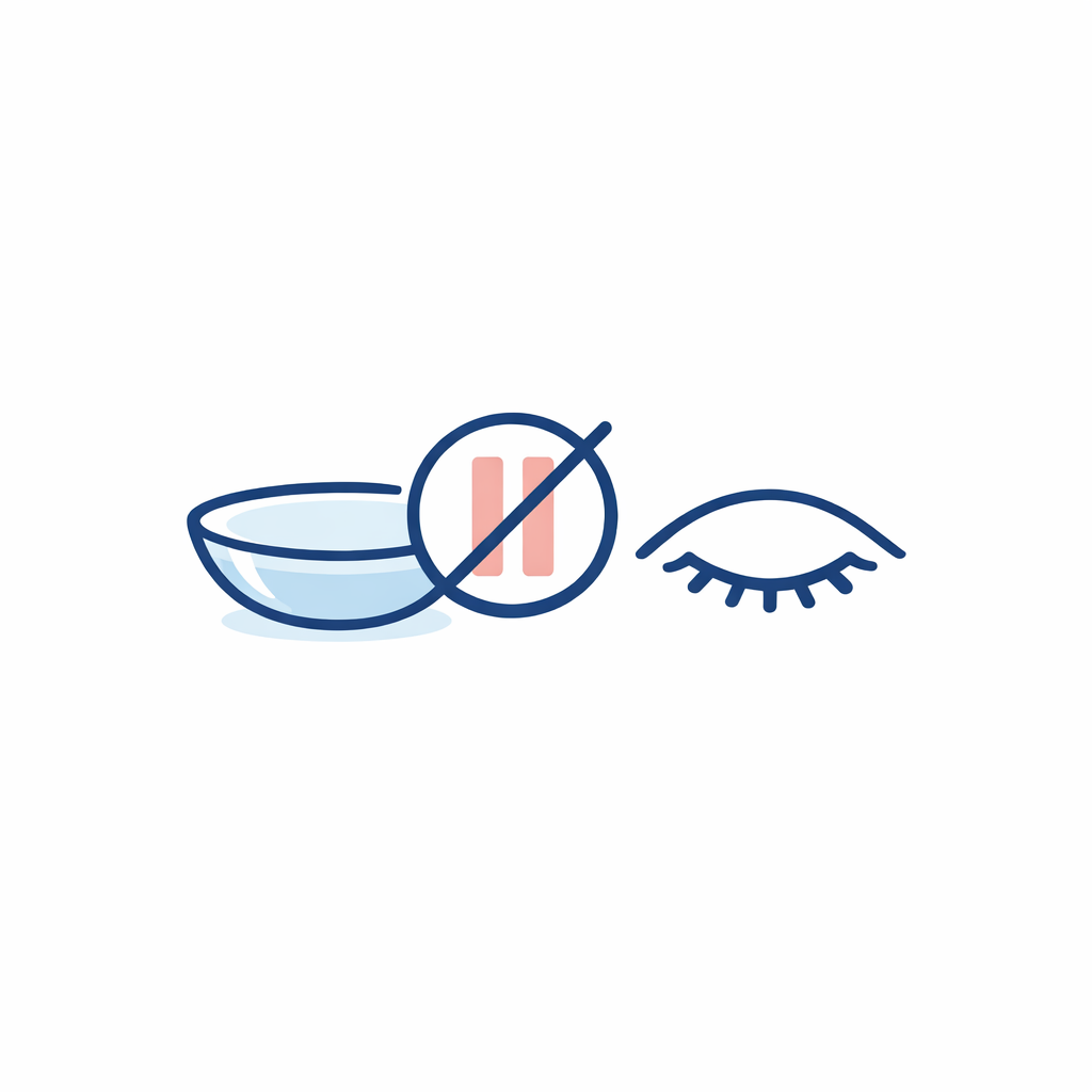 A simple do-not-wear cue over a contact lens reminds users not to push through dryness or scratchiness.
