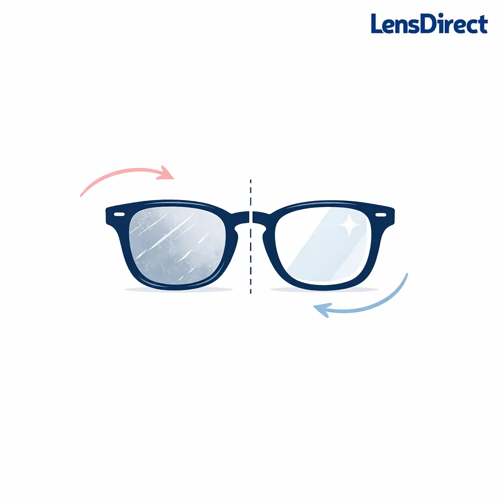 A favorite frame is shown before and after a lens swap with a clean refresh concept.