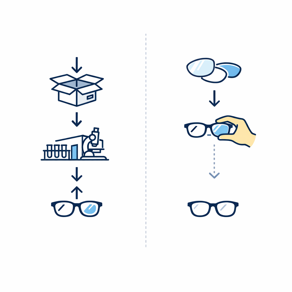 Two streamlined paths compare full-service mail-in replacement with a supported DIY lens route.