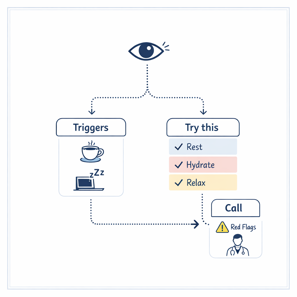 A clean flowchart guides readers from common triggers to self-care steps and signs to call a doctor.