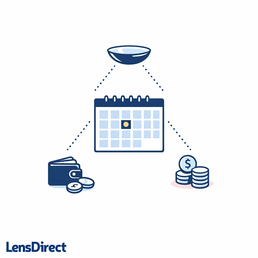 A monthly planner graphic pairs one lens icon with a single recurring reminder for a simpler routine.