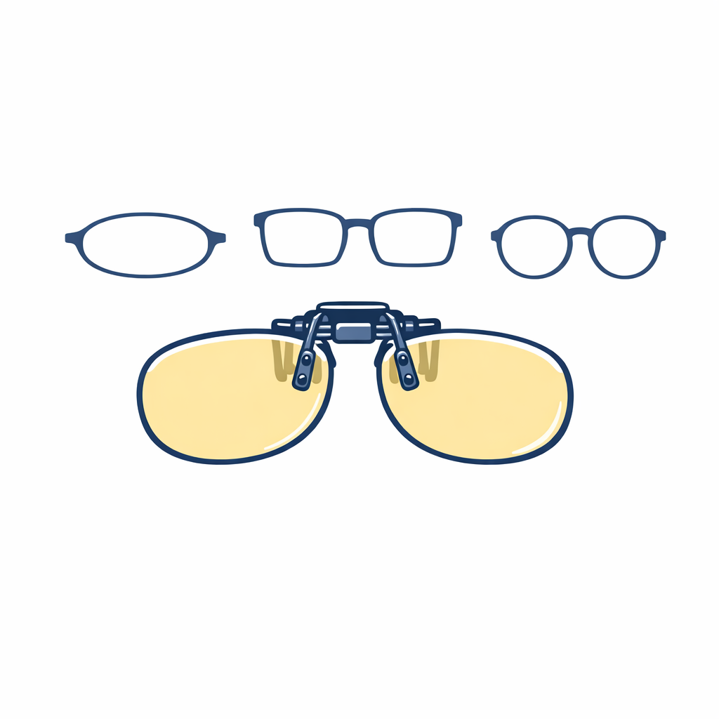 A classic bridge clip design is shown attaching to different frame shapes with simple line art.