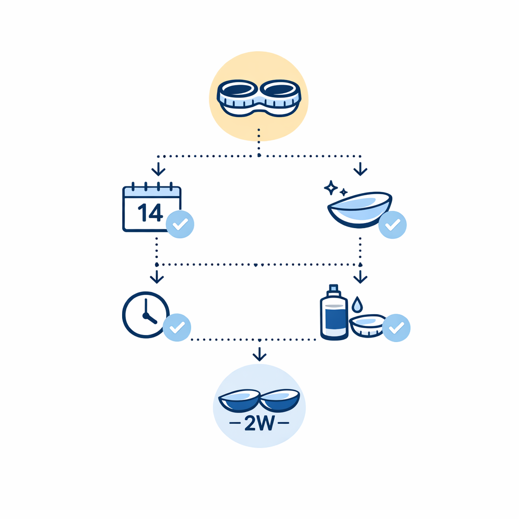 A centered flowchart shows which routines are a good fit for two-week contact lenses.