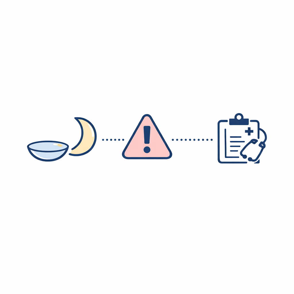 A crescent moon and contact lens warning graphic advises overnight wear should be doctor-led.