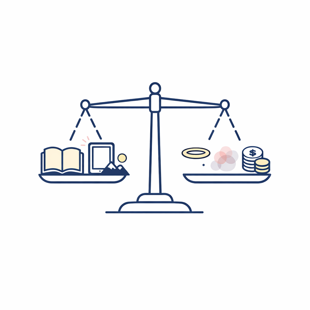 A balanced scale compares convenience on one side with halos, blur, and cost on the other.