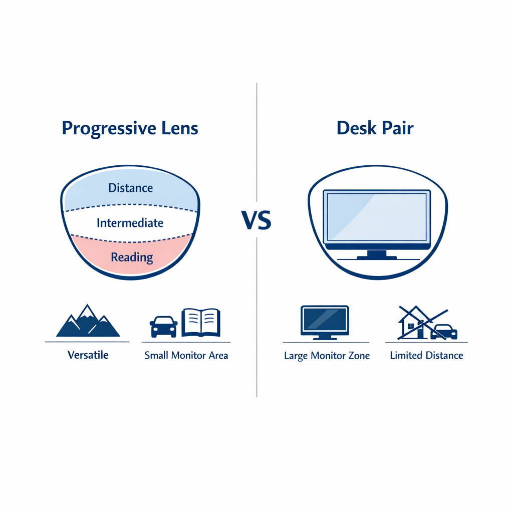 One all-purpose lens and one desk-specific pair are compared in a simple balanced layout.