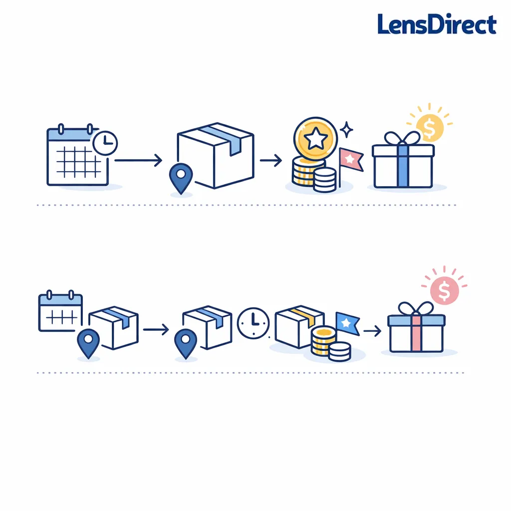 Two shopping paths compare a year supply purchase with a six-month reorder plan.