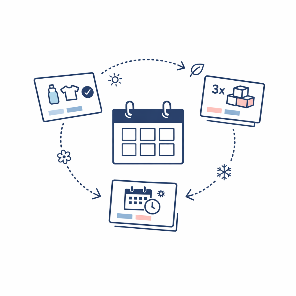 A calendar and moving offer cards show how rebate terms change from season to season.
