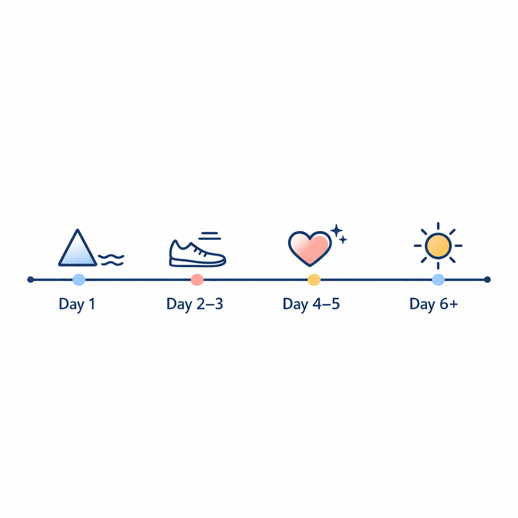 A simple timeline shows the first few days of adapting to new astigmatism glasses.