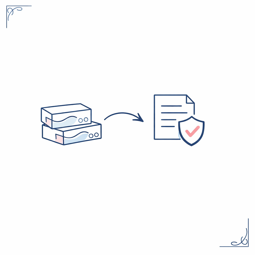 A flexible return policy is illustrated with sealed contact boxes and a return arrow.