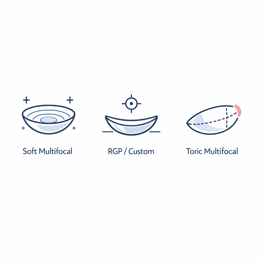 Three lens categories are illustrated with simple shapes to show different fitting paths.