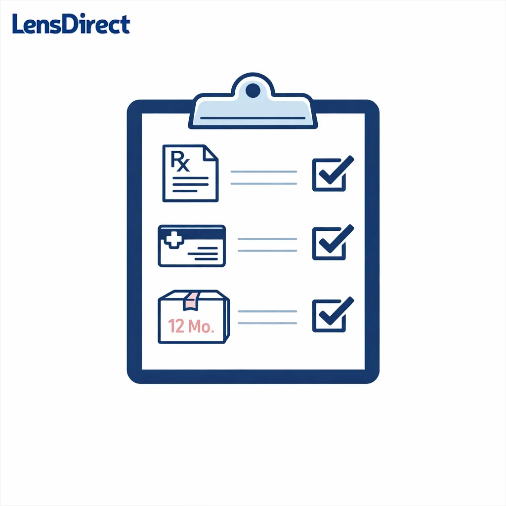 A clean paperwork checklist with prescription, insurance, and annual supply icons guides ordering.