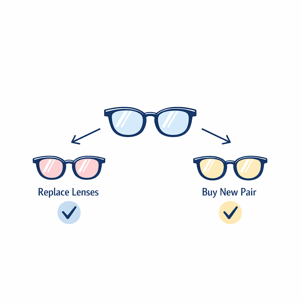 An easy decision graphic compares keeping favorite frames versus ordering a whole new pair.